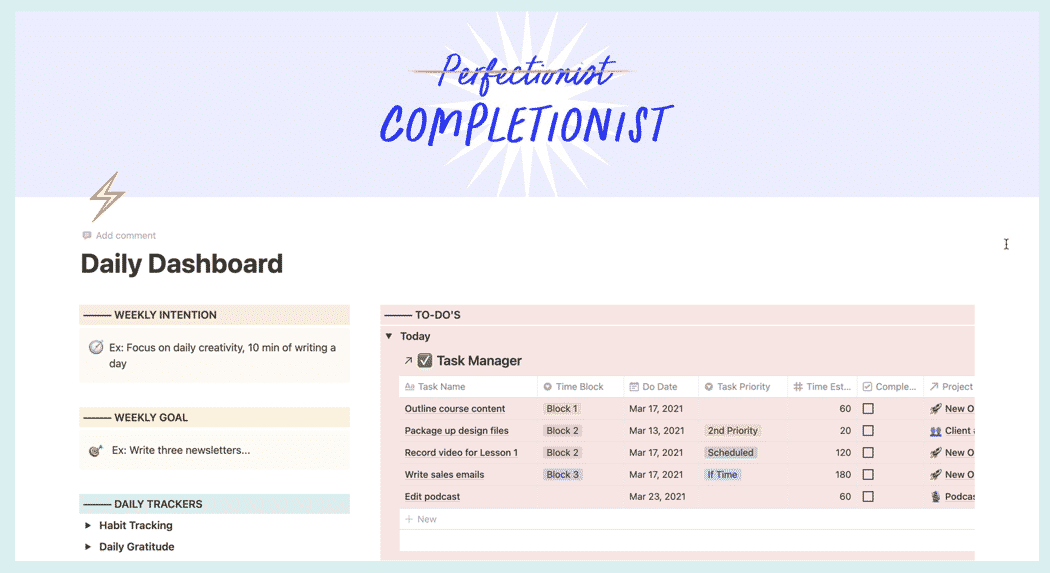 Notion Daily Dashboard