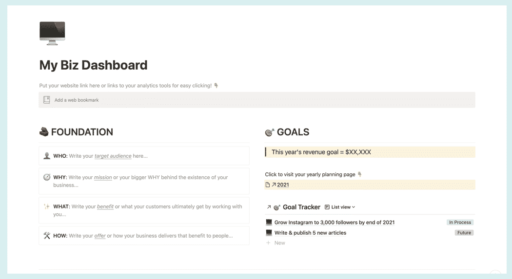 Notion Business Dashboard