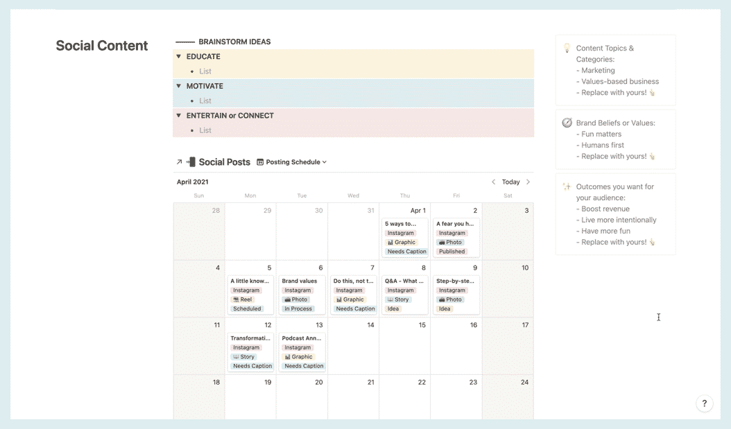 Notion Social Media Content