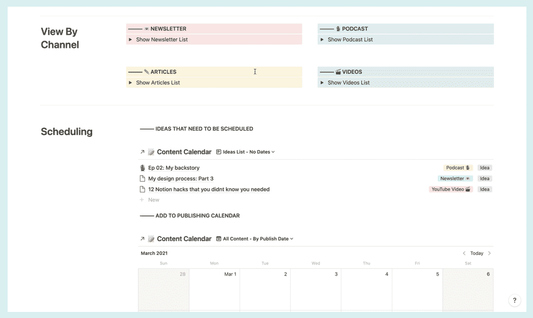 Notion Scheduling Dashboard
