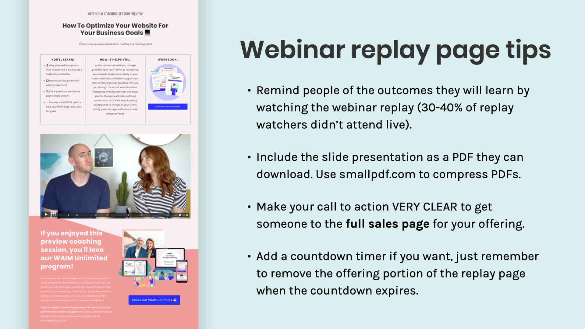 Webinar replay page example