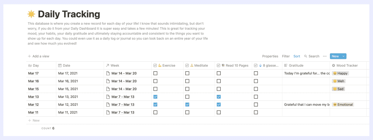 Notion Daily Tracking Dashboard