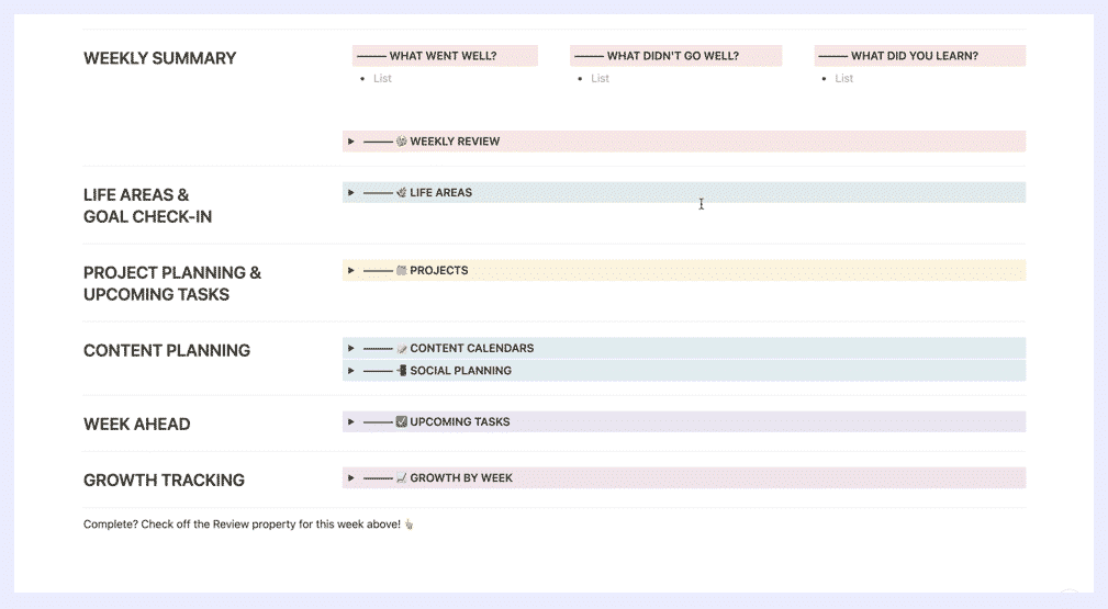 Notion Weekly Summary Dashboard