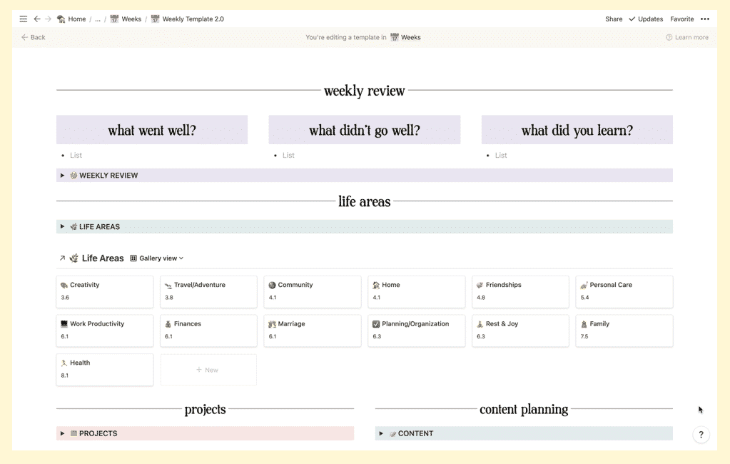 Notion Weekly Reviews