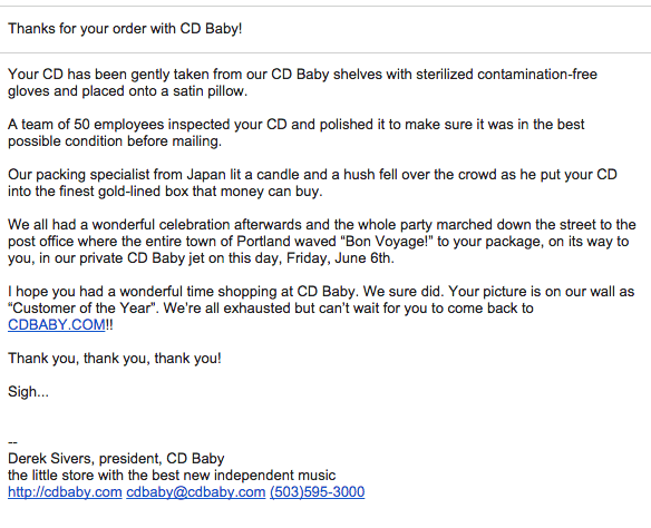 CD Baby Thank You Email