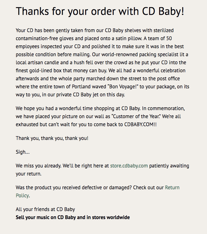 CD baby thank you email