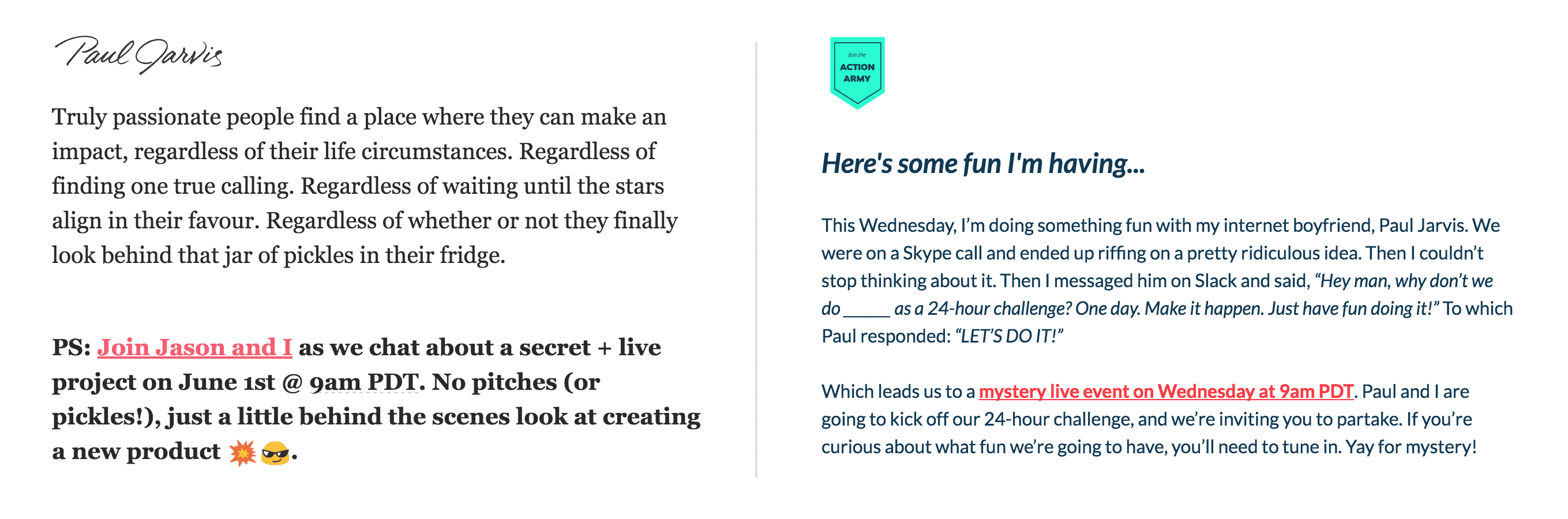 Sunday Dispatches and Action Army