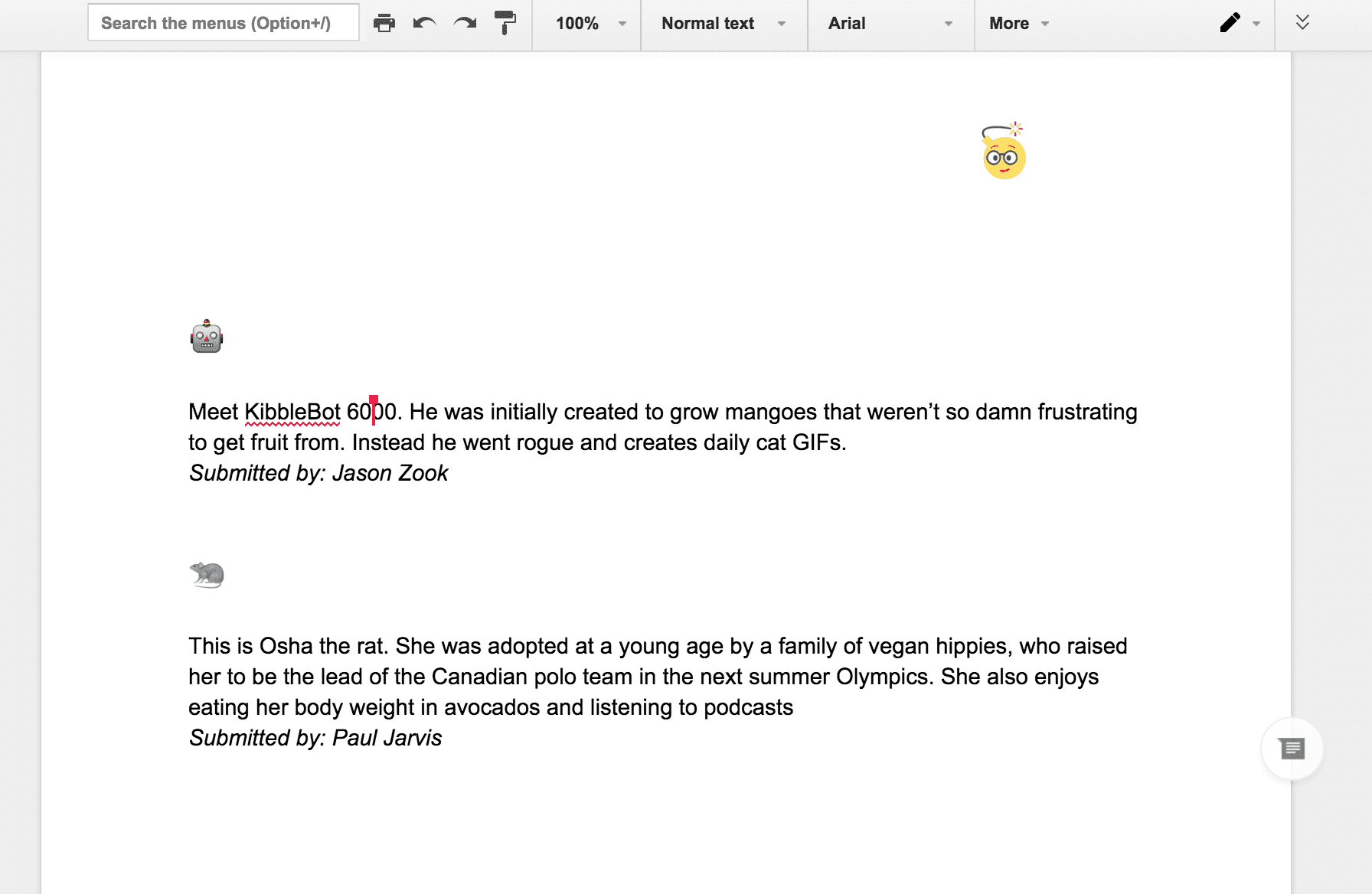 Emojibombs Google Doc