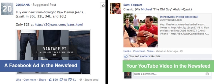 Facebook Newsfeed Ad vs YouTube Video