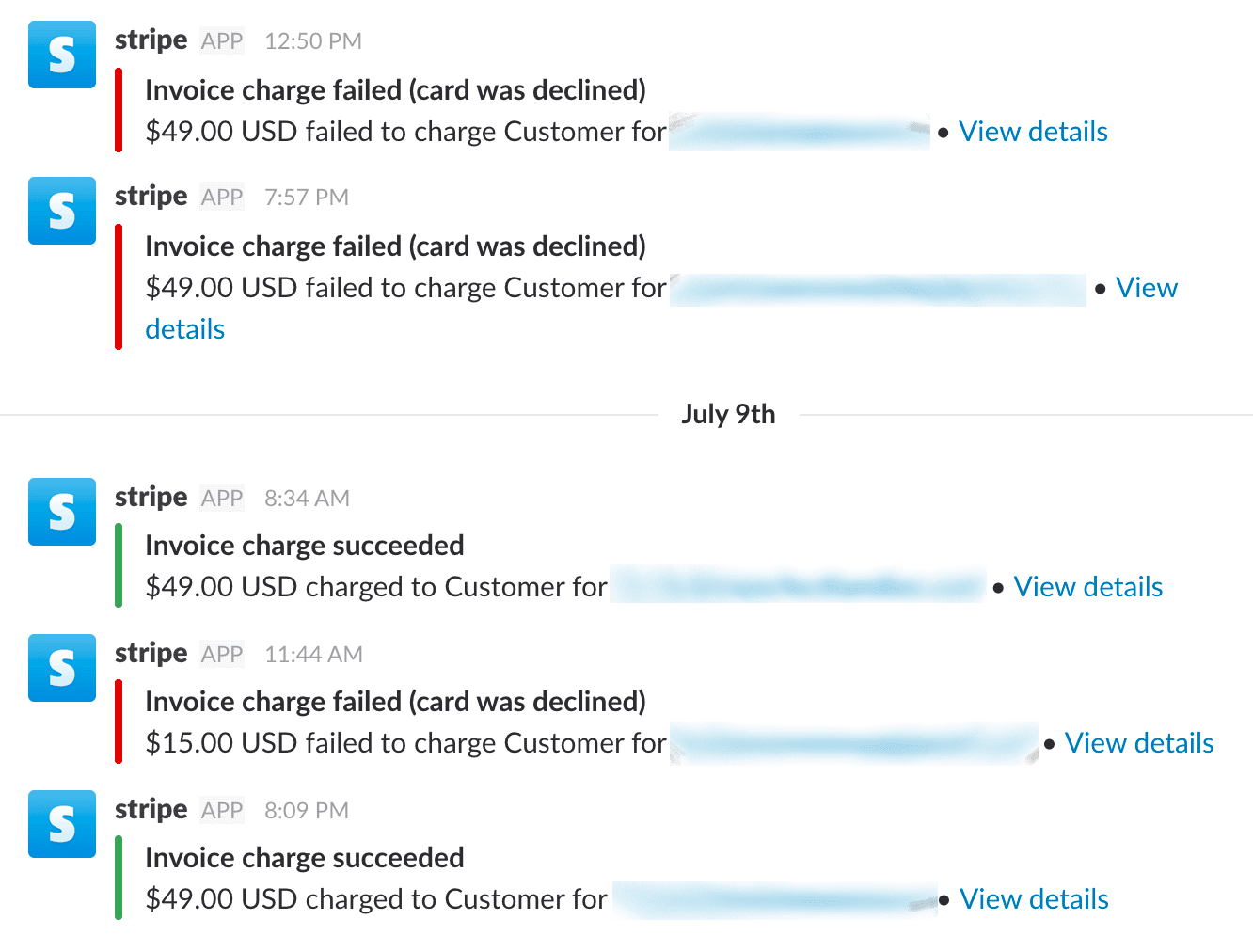 Failed charge examples