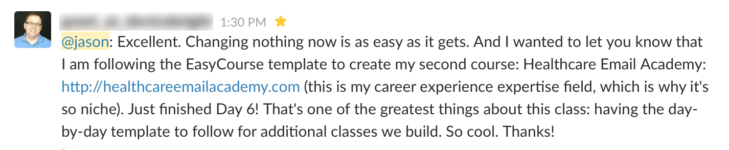 EasyCourse Testimonial #1
