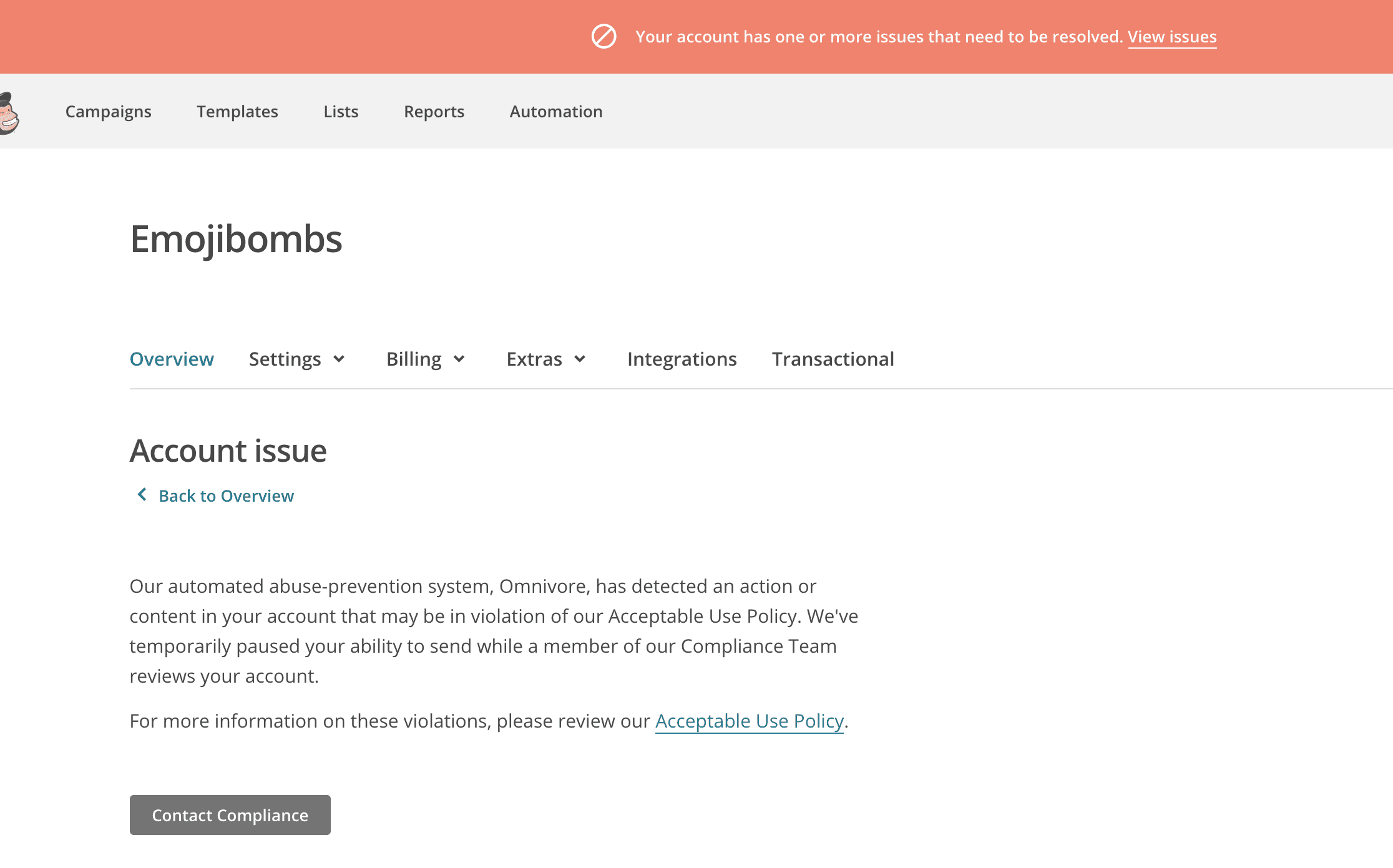 Mailchimp Compliance Jail