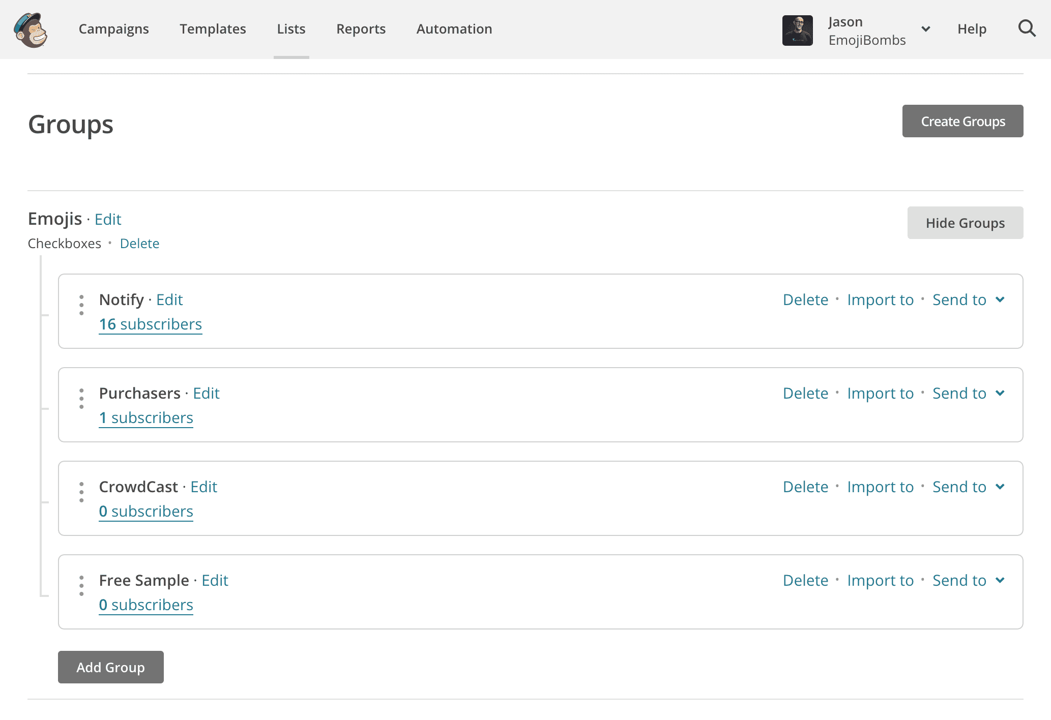 Mailchimp Groups for Emojibombs