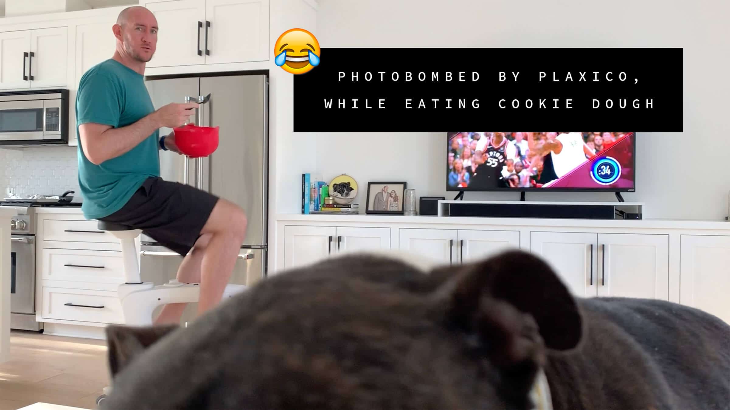 Everyone eats cookie dough while riding a stationary bike