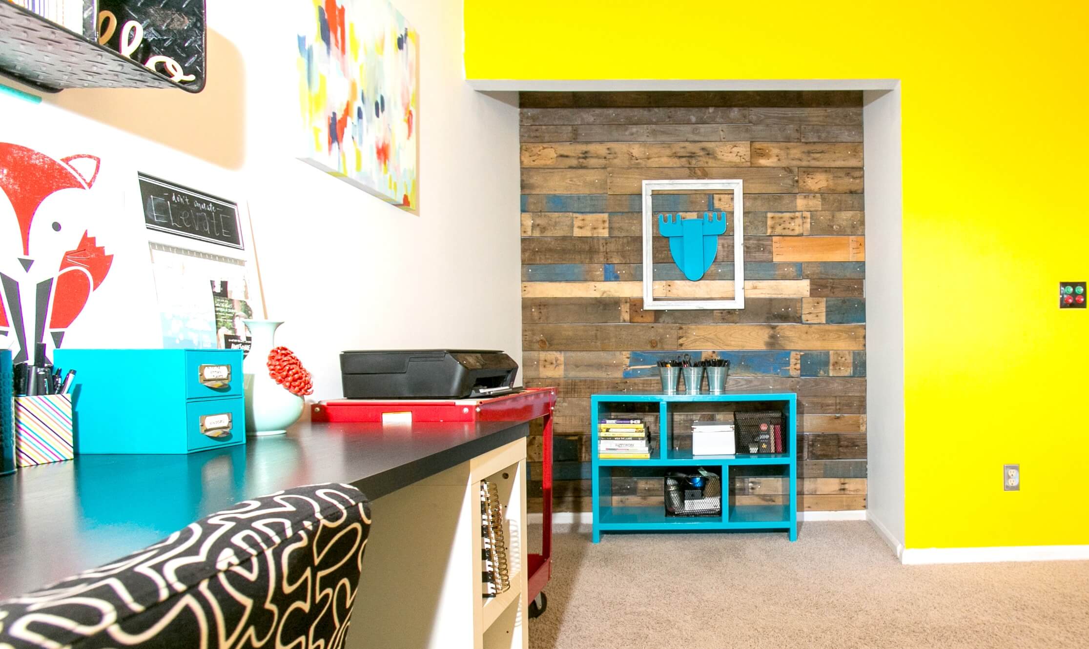 Modern office with wood wall