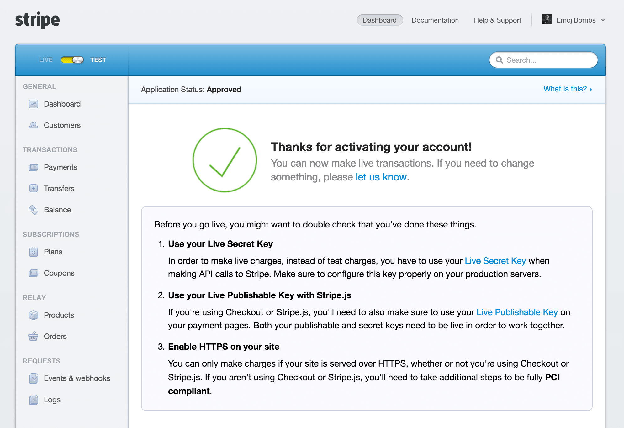 Emojibombs Stripe Account