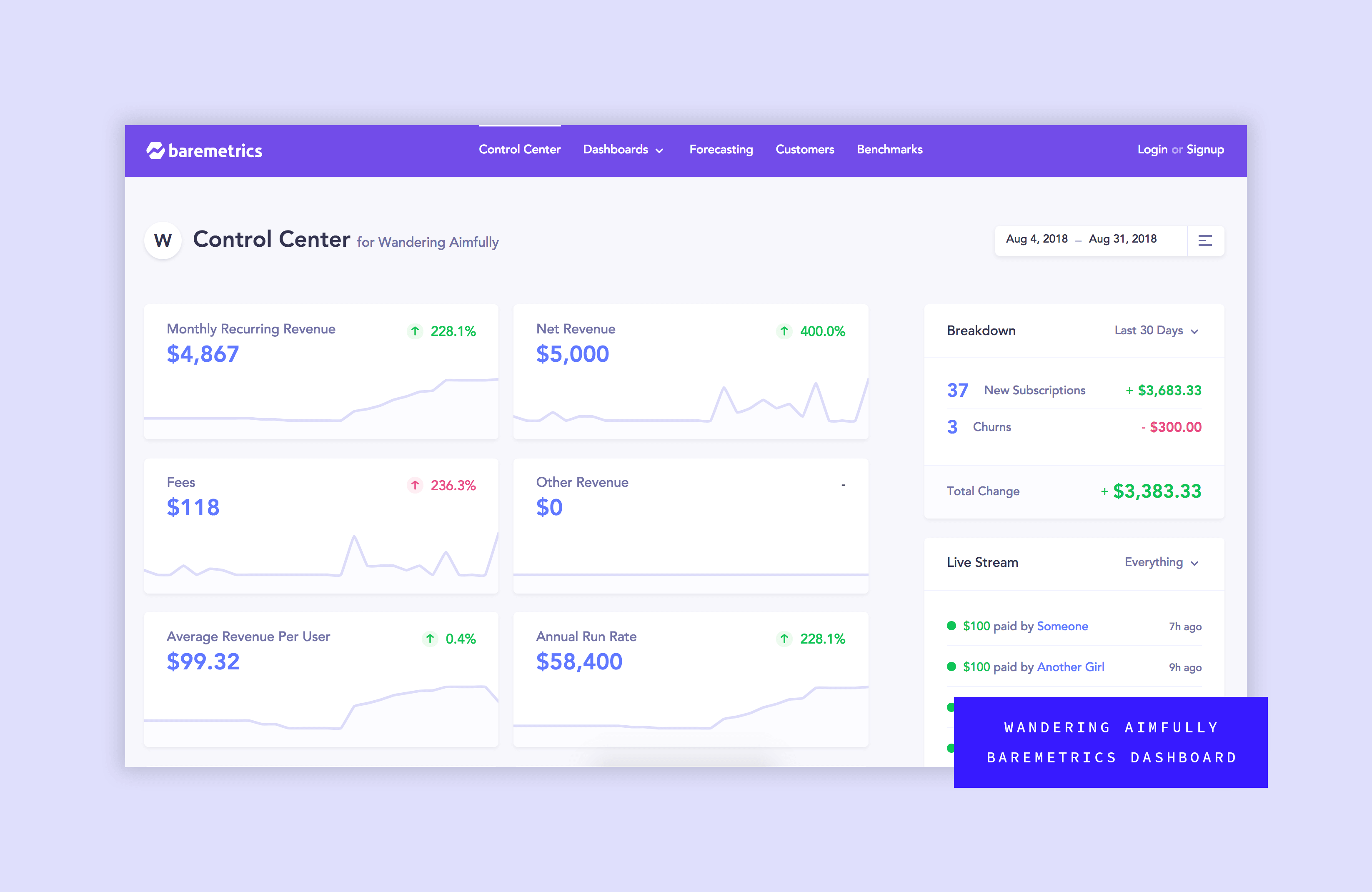 Wandering Aimfully Baremetrics Dashboard