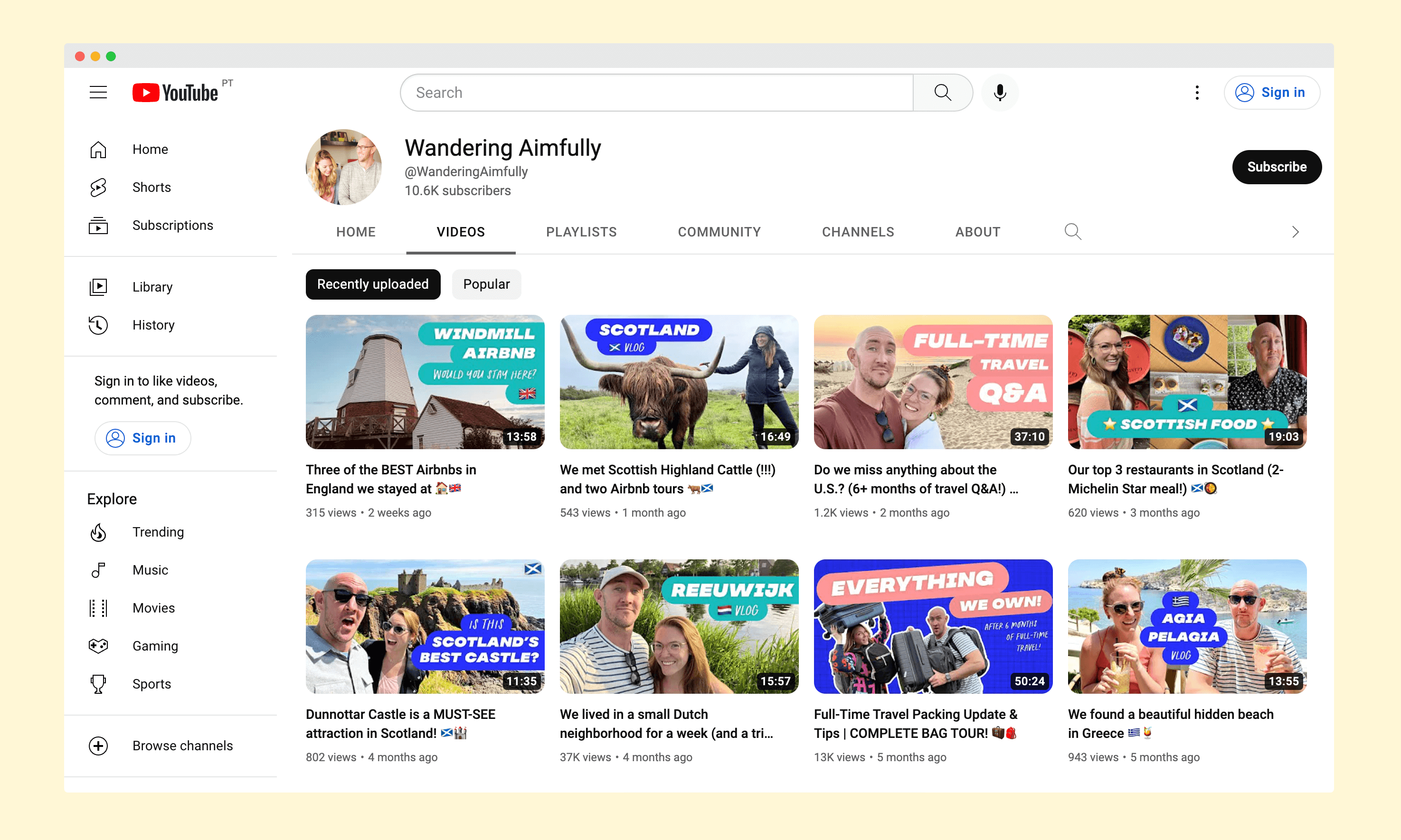 Wandering Aimfully YouTube Channel